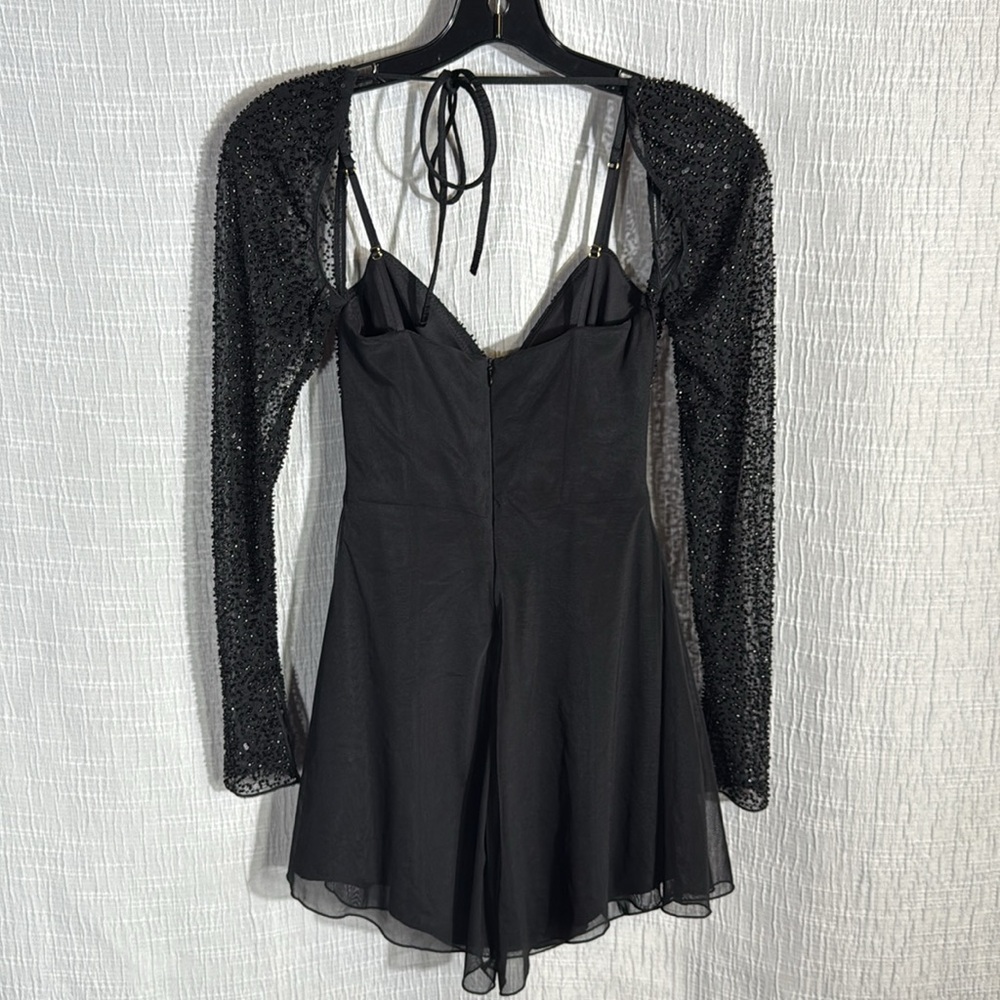 Oh Polly Naples Black Embellished Mesh Sleeve Mini Dress Size 2 Party birthday - Picture 8 of 16